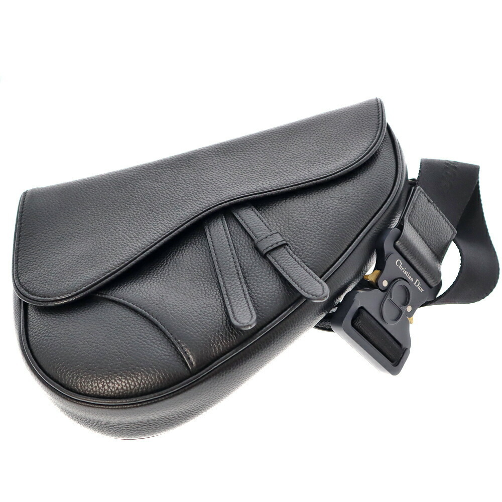 Christian Dior Saddle Bag Black Leather Crossbody Hoe